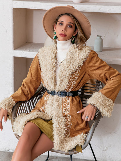 Fuzzy Open Front Long Sleeve Outerwear-Angel Casuals