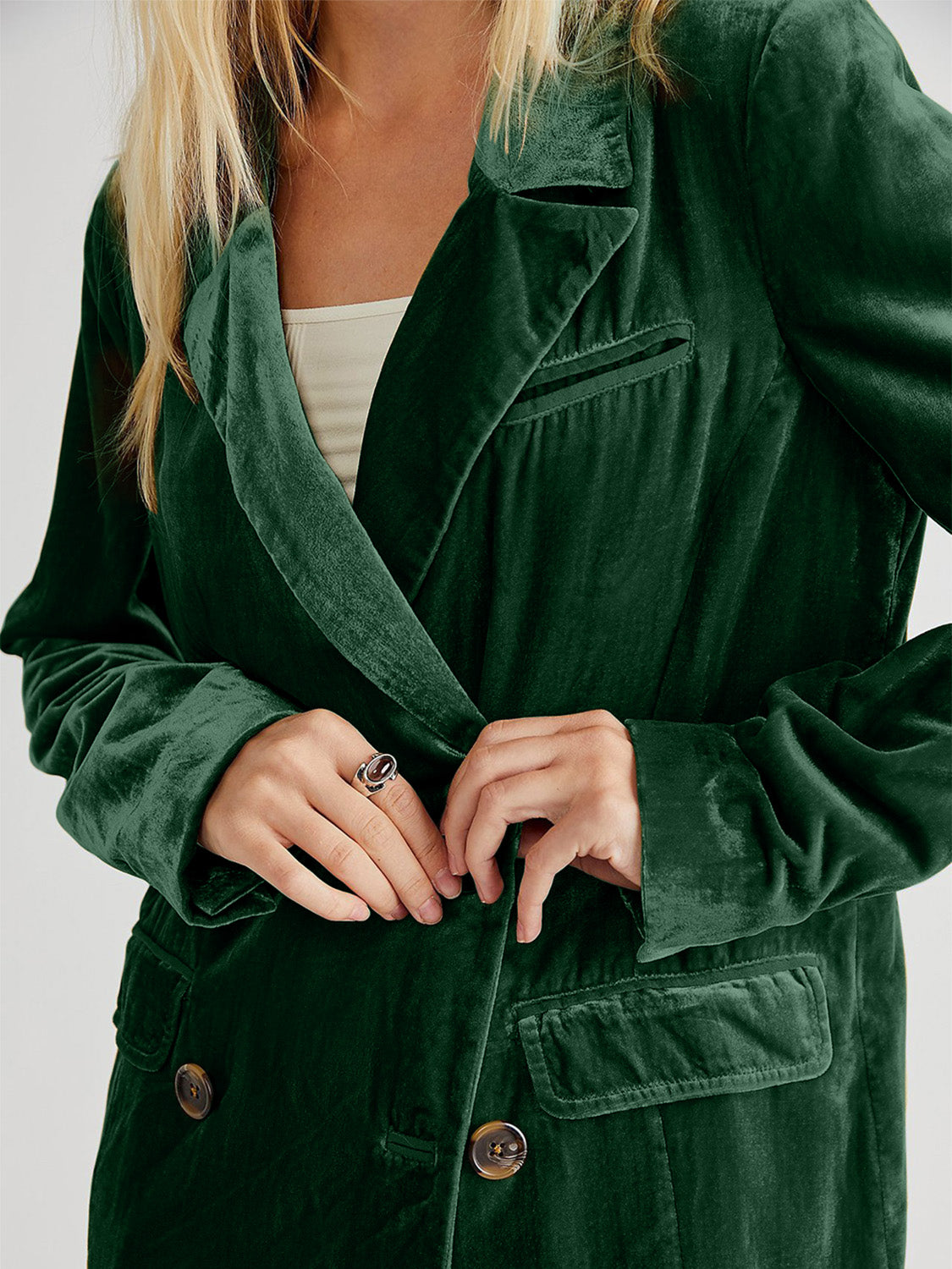 Lapel Collar Long Sleeve Blazer with Pockets-Angel Casuals