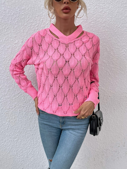 Openwork Cutout Dropped Shoulder Sweater-Angel Casuals