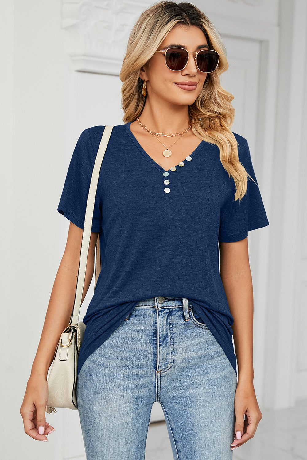 V-Neck Short Sleeve T-Shirt-Angel Casuals