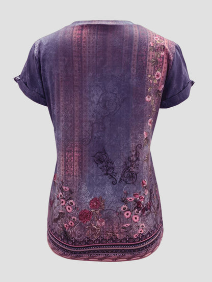 Printed Round Neck Short Sleeve T-Shirt-Angel Casuals