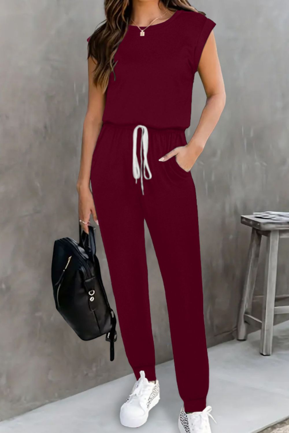 Drawstring Round Neck Sleeveless Jumpsuit-Angel Casuals