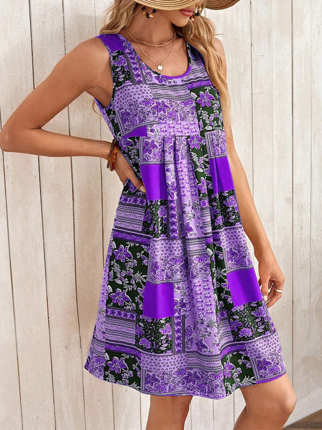 Printed Sleeveless Mini Dress-Angel Casuals