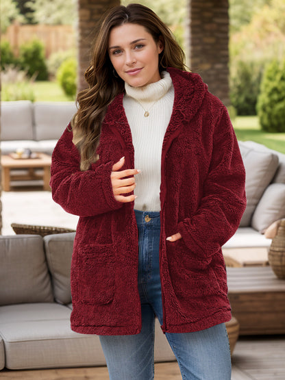 Plus Size Zip Up Long Sleeve Hooded Outerwear-Angel Casuals