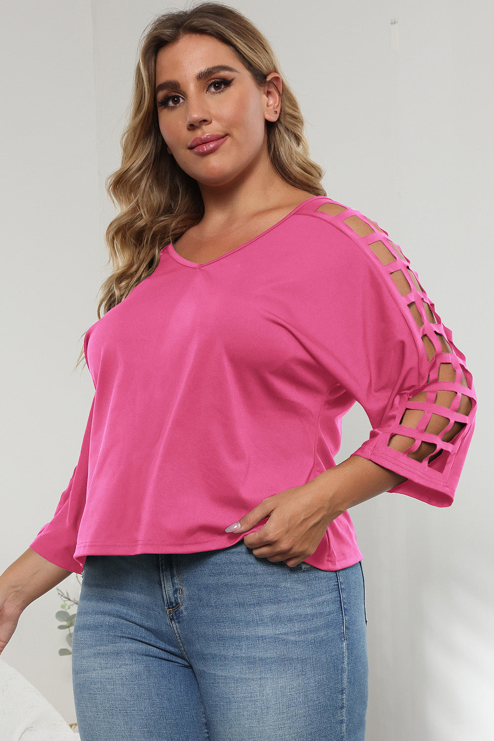 3/4 Sleeve Cutout Detail Top-Angel Casuals