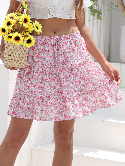 Printed Elastic Waist Mini Skirt-Angel Casuals