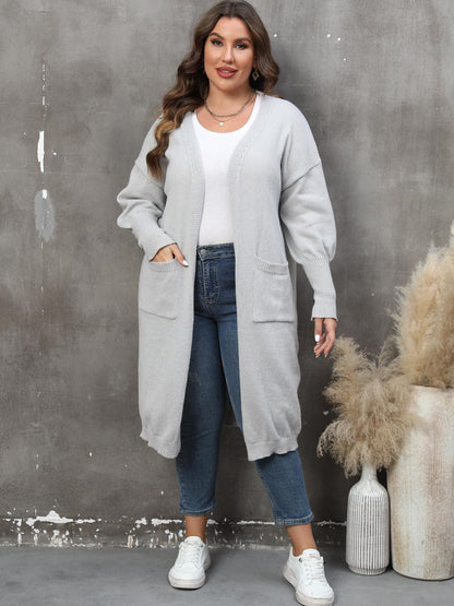 Plus Size Long Sleeve Pocketed Cardigan-Angel Casuals