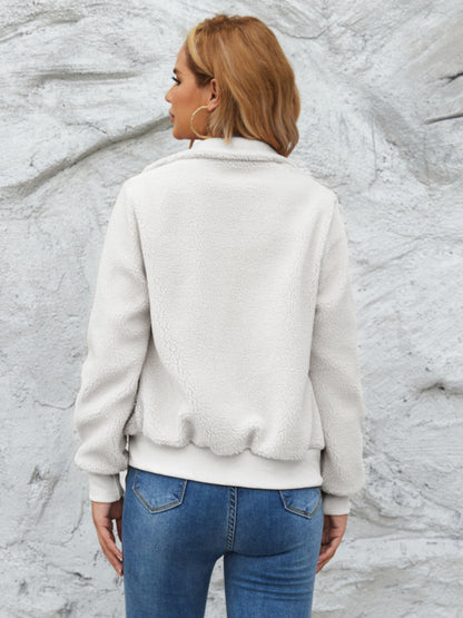 Zip Up Collared Neck Long Sleeve Jacket-Angel Casuals