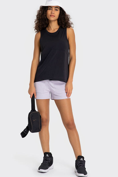 Elastic Waist Sports Shorts with Pockets-Angel Casuals