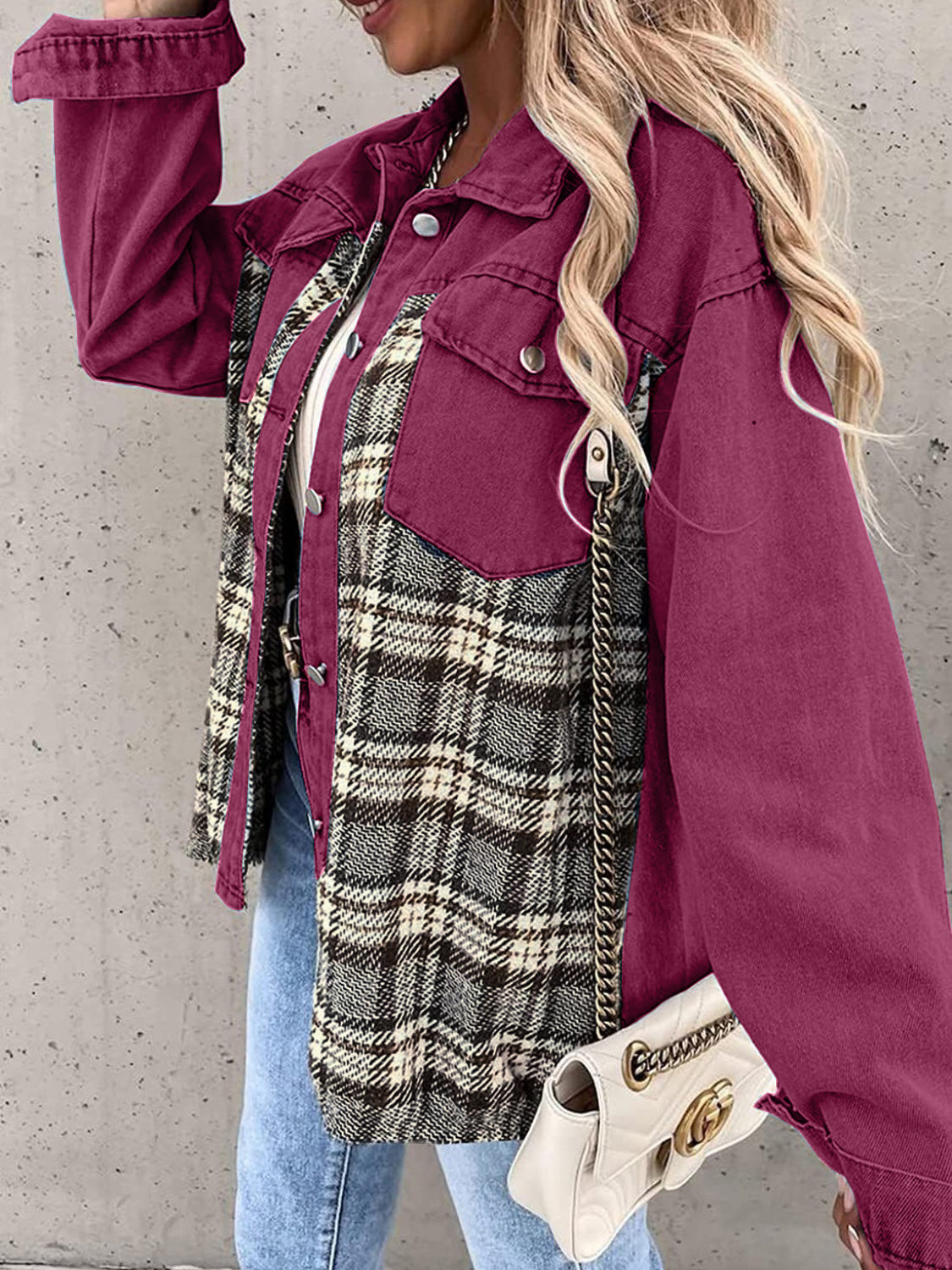 Plaid Button Up Dropped Shoulder Jacket-Angel Casuals