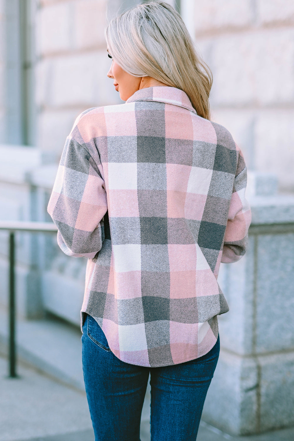 Plaid Button Up Dropped Shoulder Jacket-Angel Casuals