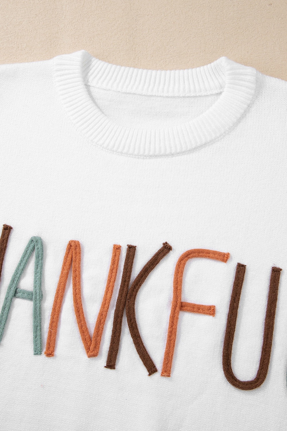 THANKFUL Round Neck Drop Shoulder Sweater-Angel Casuals