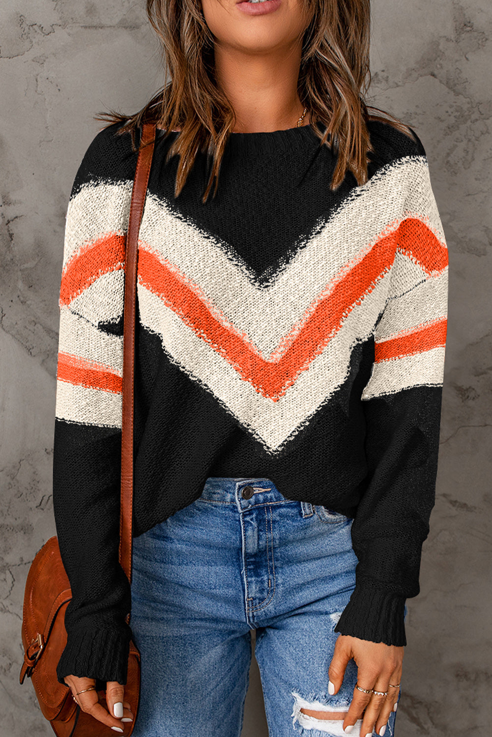 Contrast Round Neck Dropped Shoulder Sweater-Angel Casuals