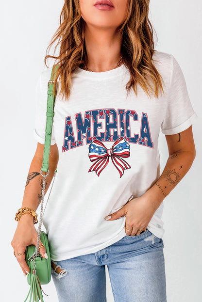 AMERICA Round Neck Short Sleeve T-Shirt-Angel Casuals