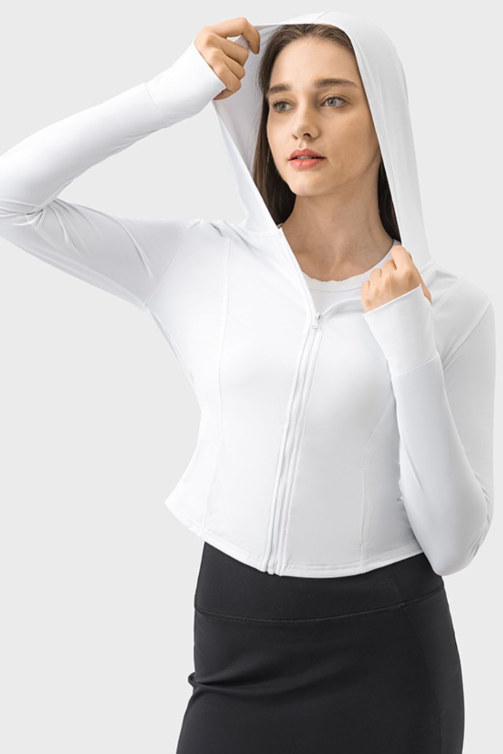 Millennia Pocketed Zip Up Hooded Long Sleeve Active Outerwear-Angel Casuals