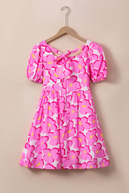 Printed Square Neck Short Sleeve Dress-Angel Casuals