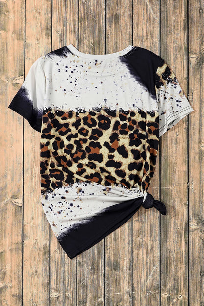 Bow Graphic Leopard Round Neck Short Sleeve T-Shirt-Angel Casuals