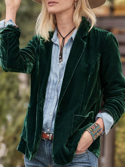 Pocketed Button Up Lapel Collar Blazer-Angel Casuals
