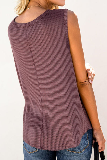 Waffle Knit Round Neck Tank-Angel Casuals