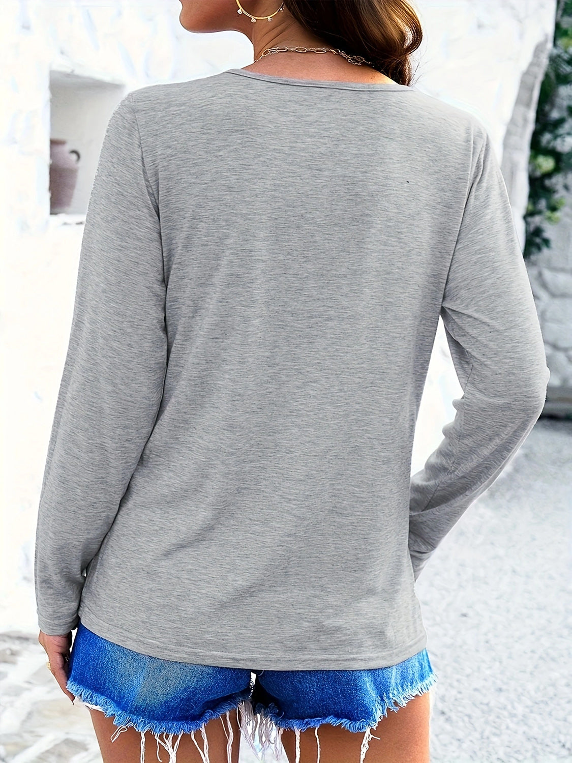 Crisscross V-Neck Long Sleeve T-Shirt-Angel Casuals