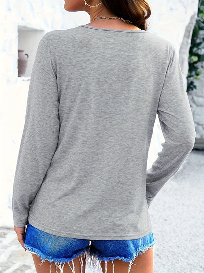 Crisscross V-Neck Long Sleeve T-Shirt-Angel Casuals
