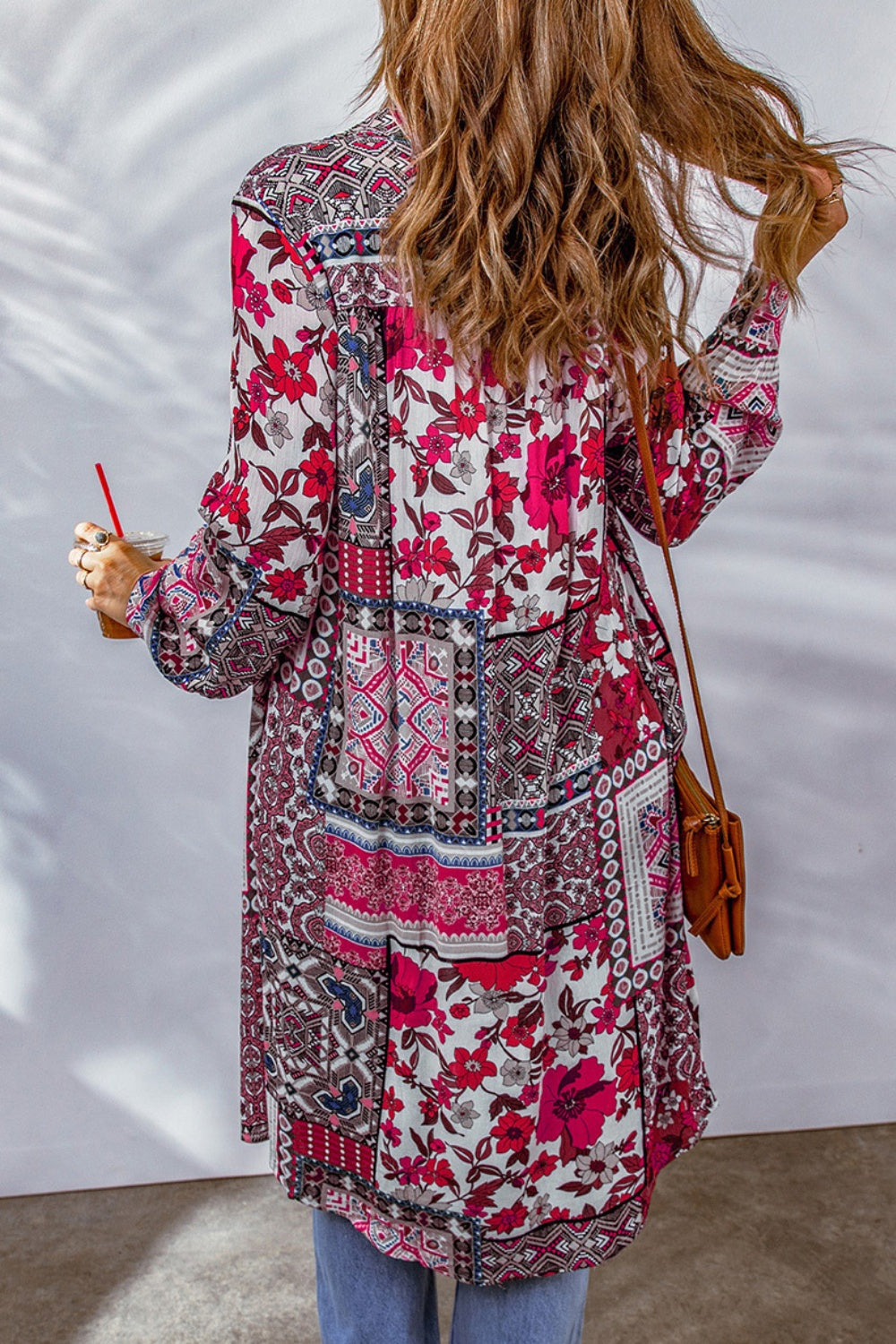 Printed Button Up Long Sleeve Cardigan-Angel Casuals