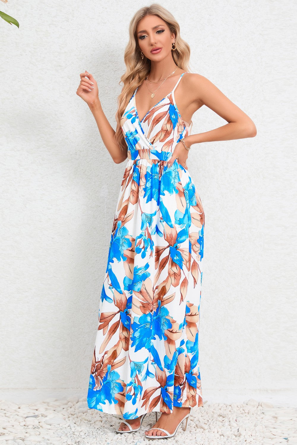 Printed Surplice Maxi Cami Dress-Angel Casuals