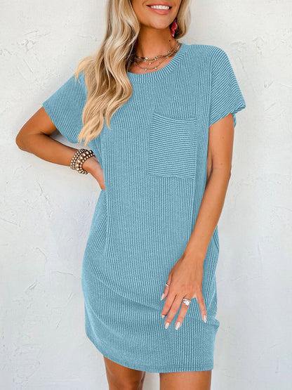 Round Neck Short Sleeve Mini Dress-Angel Casuals