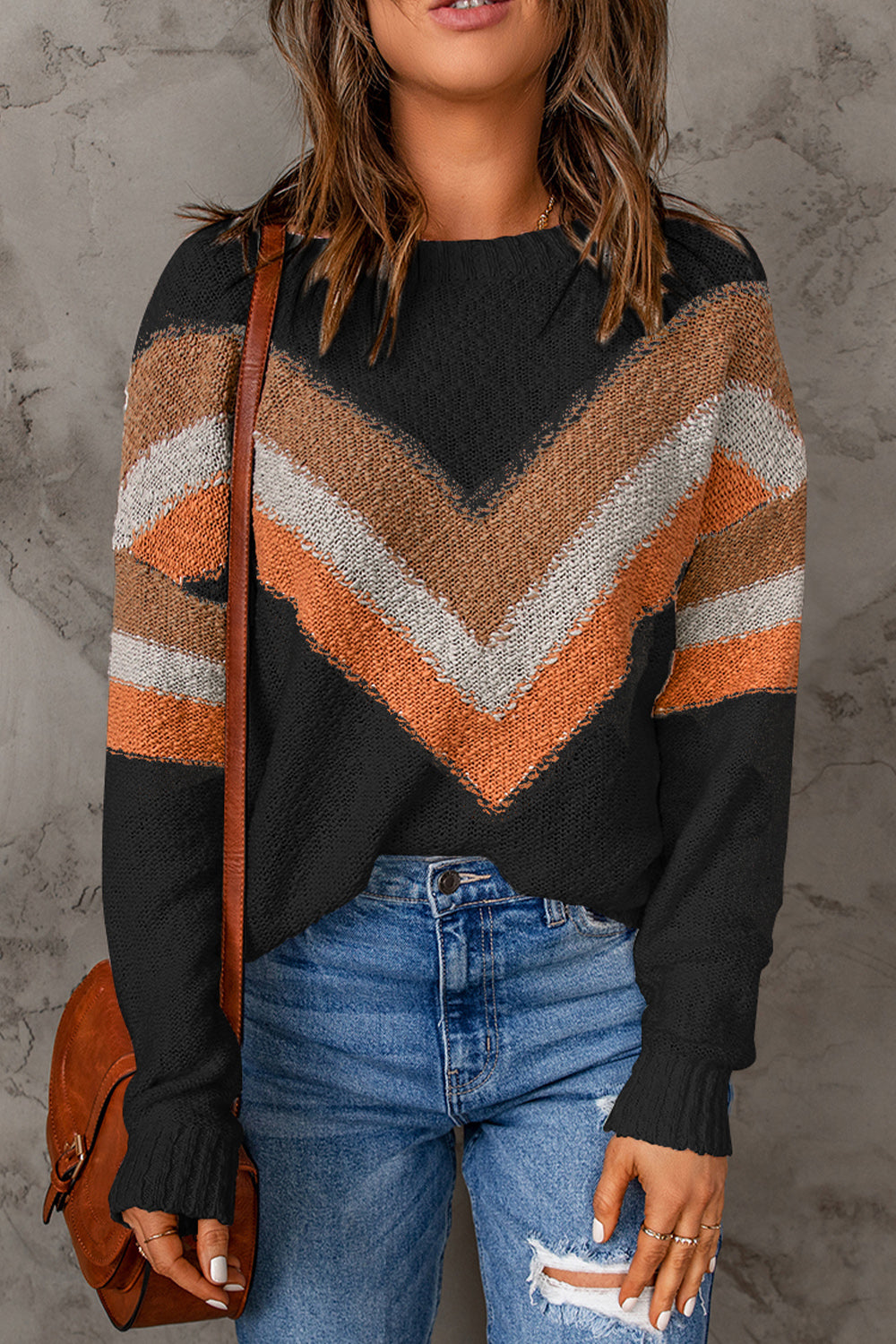 Contrast Round Neck Dropped Shoulder Sweater-Angel Casuals