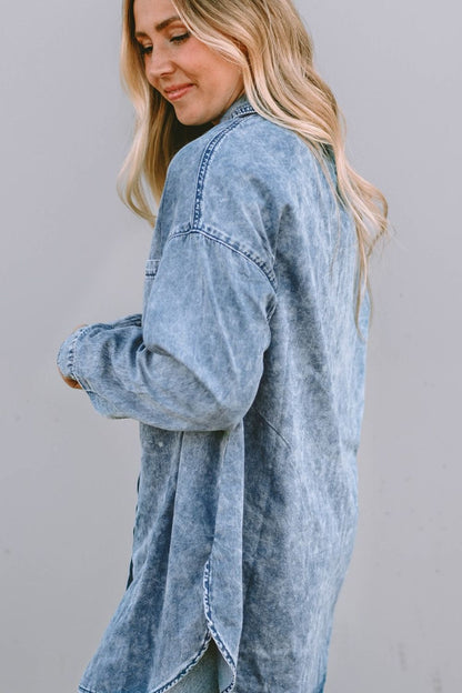 Button Up Dropped Shoulder Denim Top-Angel Casuals