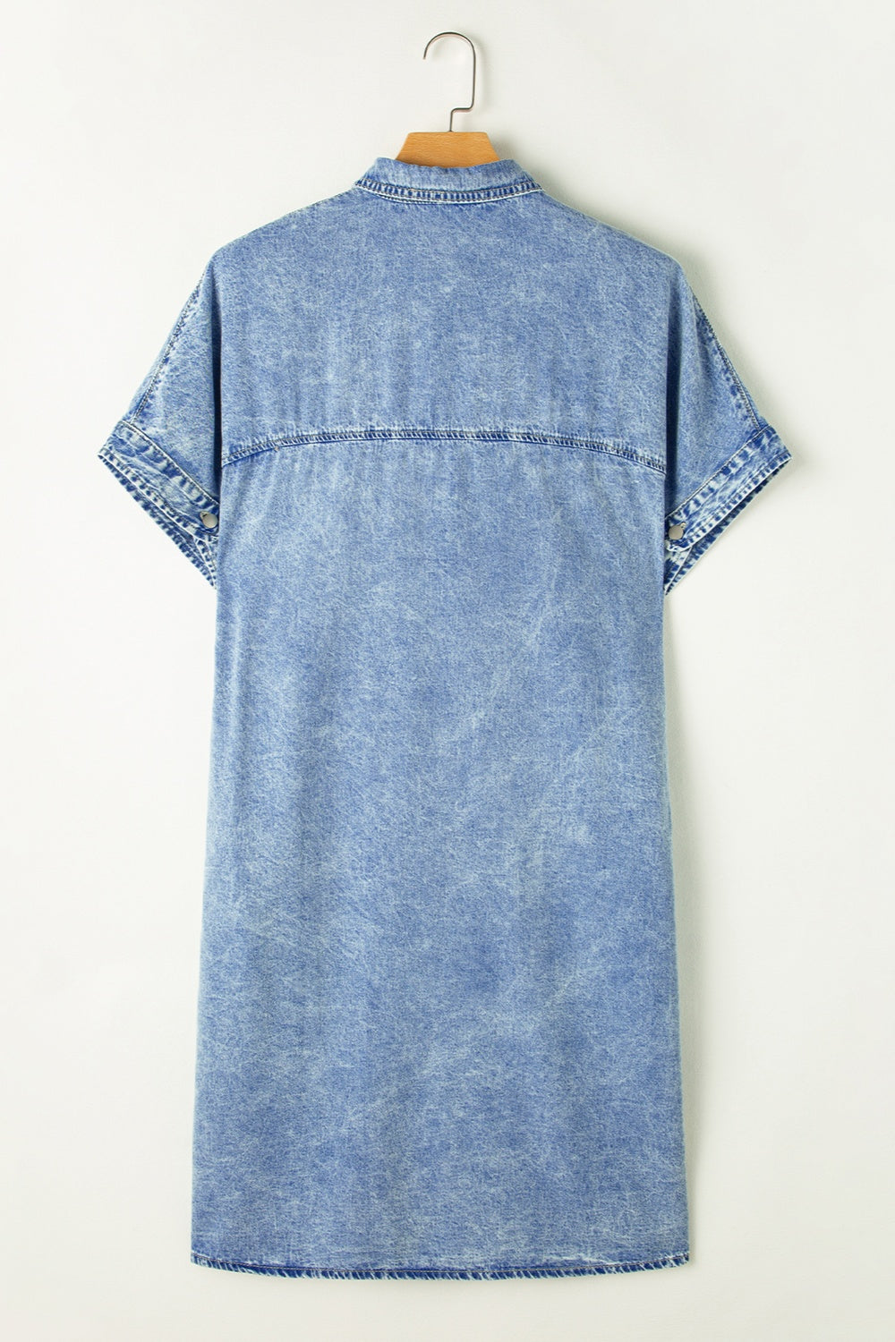 Pocketed Button Up Half Sleeve Denim Dress-Angel Casuals