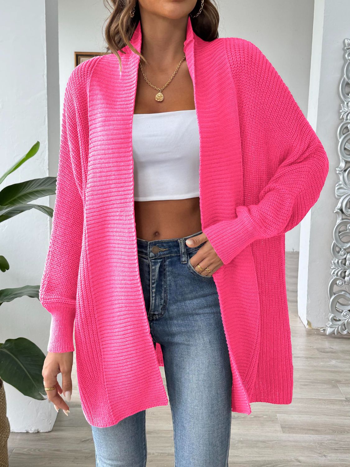 Open Front Long Sleeve Cardigan-Angel Casuals