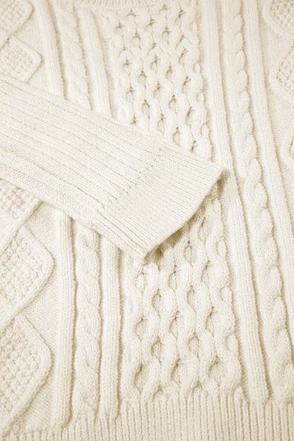 Cable-Knit Round Neck Long Sleeve Sweater-Angel Casuals