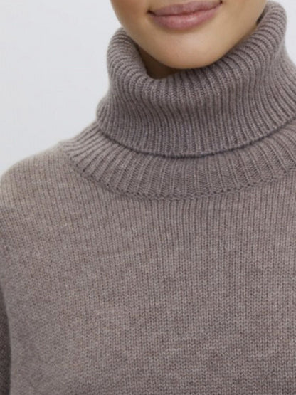 Ribbed Detail Turtleneck Dropped Shoulder Sweater-Angel Casuals