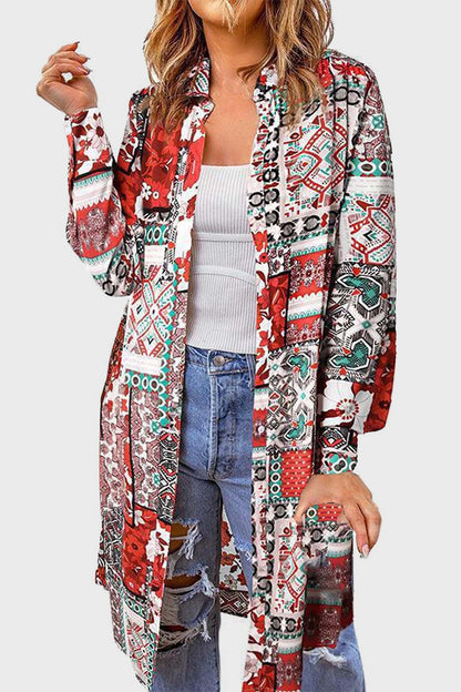 Printed Button Up Long Sleeve Cardigan-Angel Casuals