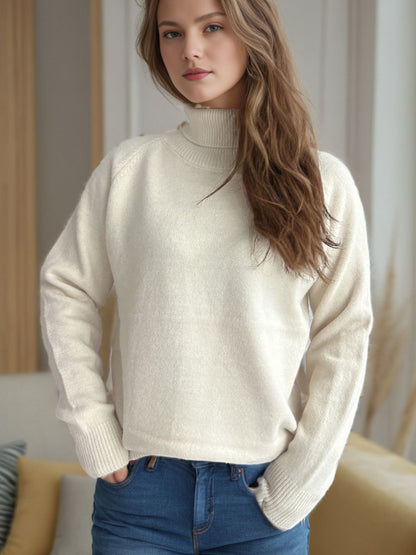 Solid Color Turtleneck Long Sleeve Sweater-Angel Casuals