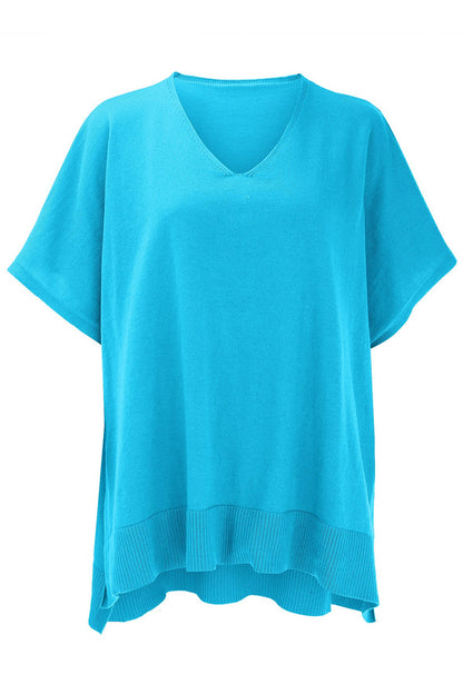 Slit V-Neck Half Sleeve Knit Top-Angel Casuals