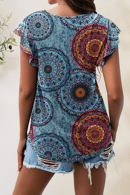 Printed Round Neck Short Sleeve T-Shirt-Angel Casuals