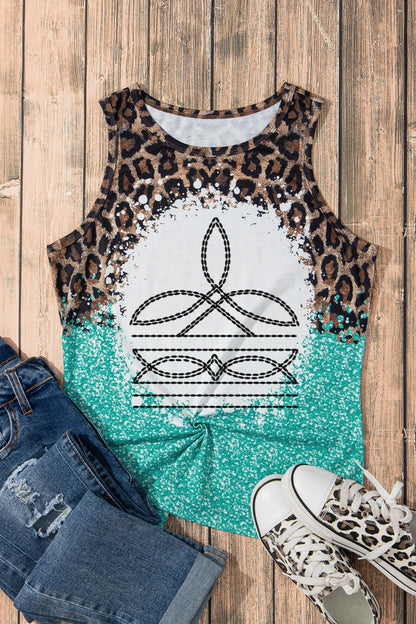 Leopard Geometric Round Neck Tank-Angel Casuals