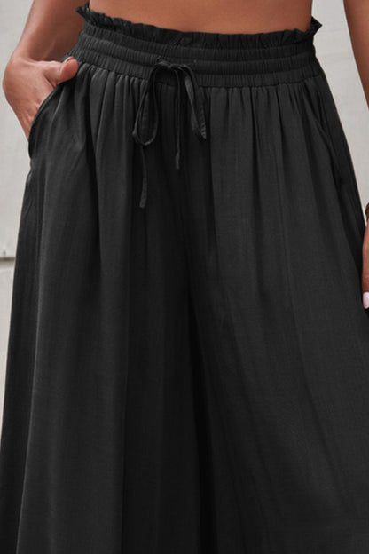 Drawstring Waist Wide Leg Pants-Angel Casuals