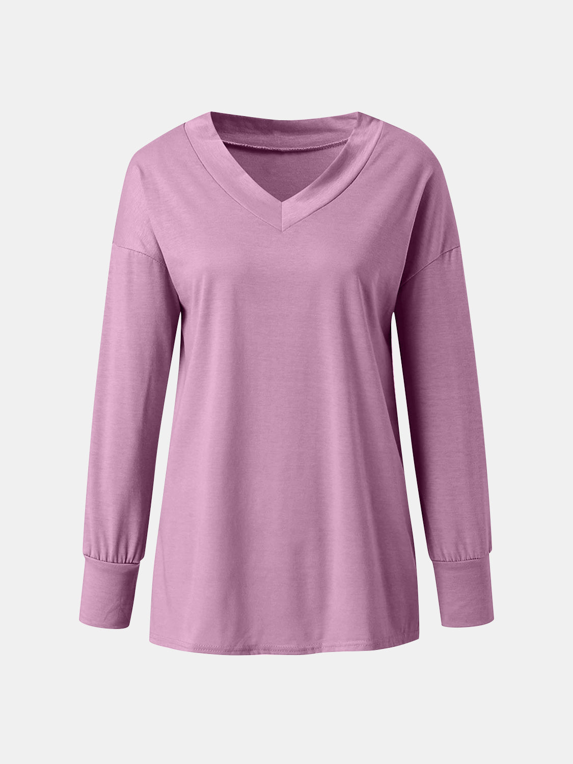 Full Size V-Neck Long Sleeve T-Shirt-Angel Casuals