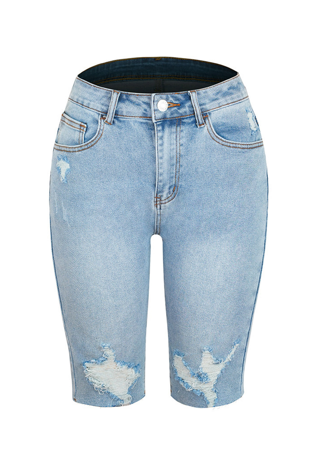 Distressed Pocketed Denim Shorts-Angel Casuals