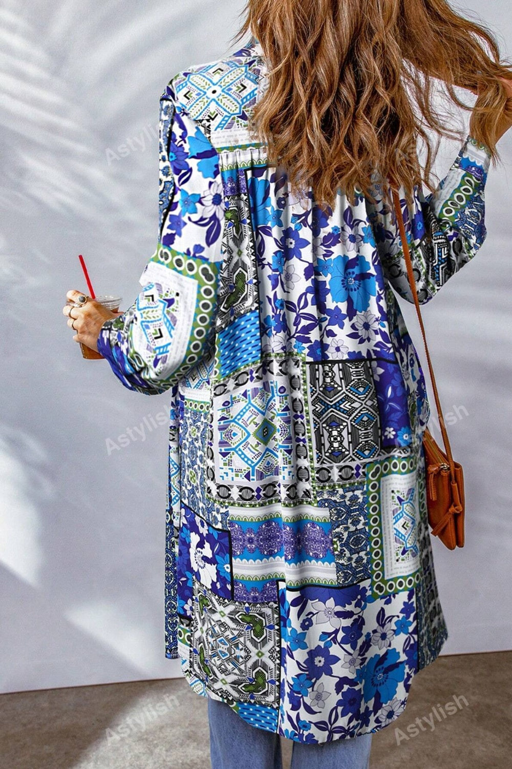 Printed Button Up Long Sleeve Cardigan-Angel Casuals