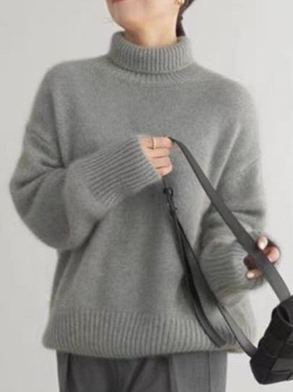 Turtleneck Dropped Shoulder Long Sleeve Sweater-Angel Casuals