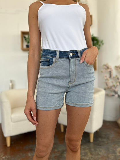 Judy Blue Full Size Color Block Denim Shorts-Angel Casuals