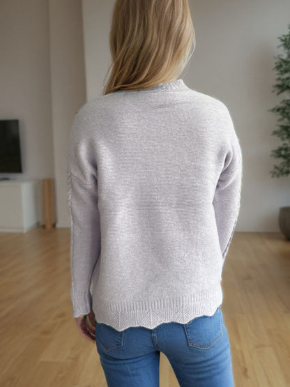 Cable-Knit Mock Neck Dropped Shoulder Sweater-Angel Casuals