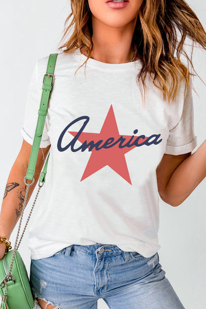 Star Round Neck Short Sleeve T-Shirt-Angel Casuals
