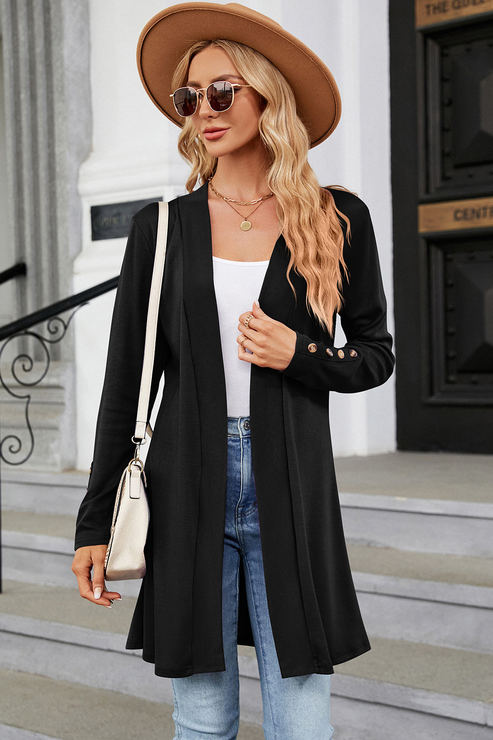 Open Front Long Sleeve Cardigan-Angel Casuals