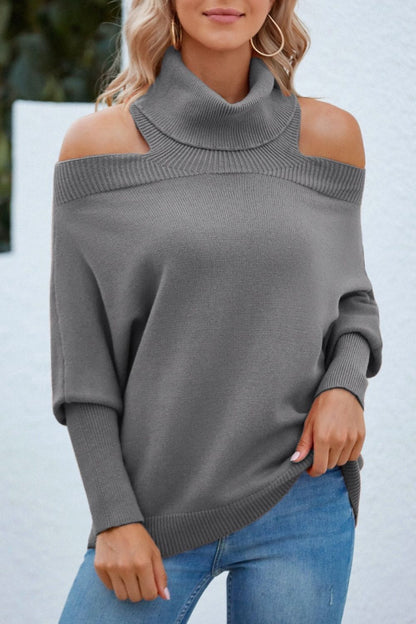 Off Shoulder Turtleneck Batwing Sleeve Sweater-Angel Casuals