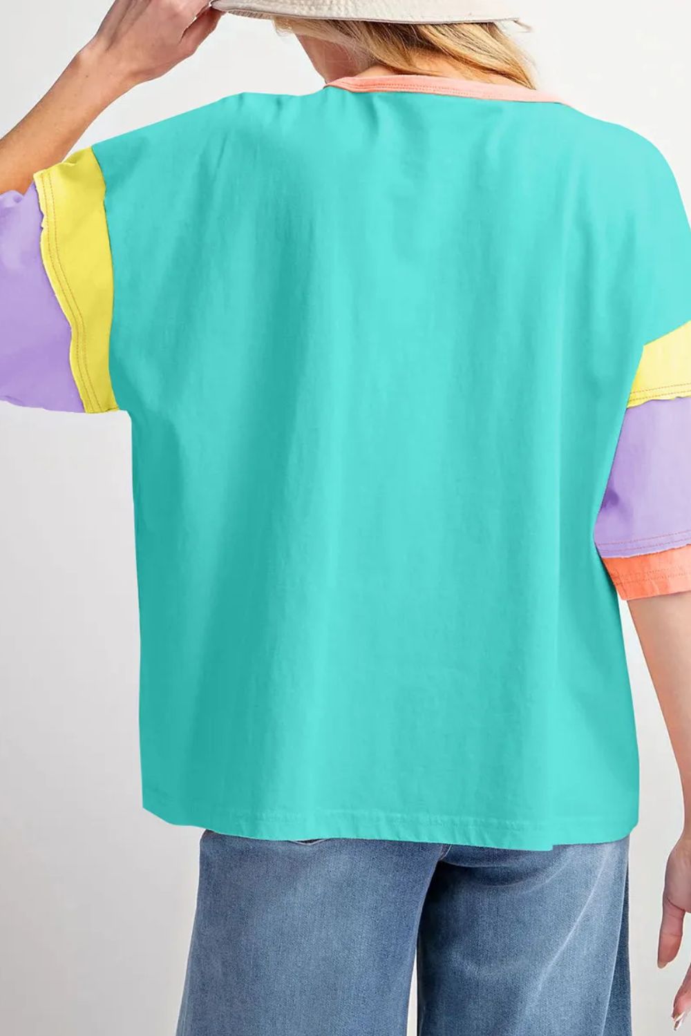 Color Block Round Neck Half Sleeve T-Shirt-Angel Casuals